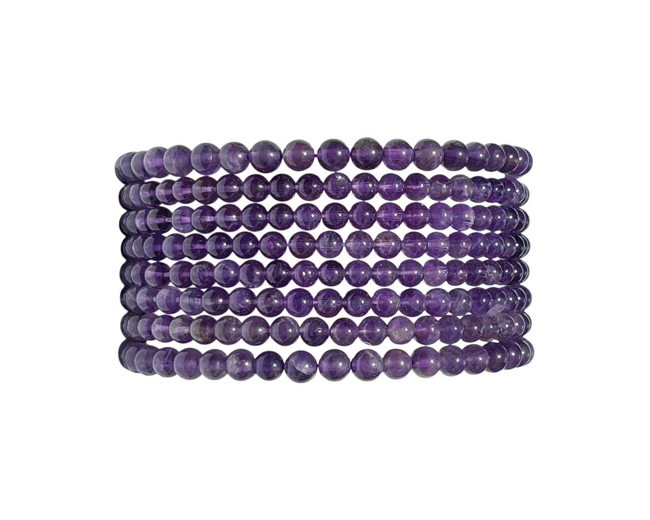 Queransicht: violettes Amethyst Armband mit runden Kugeln auf weißem Hintergrund