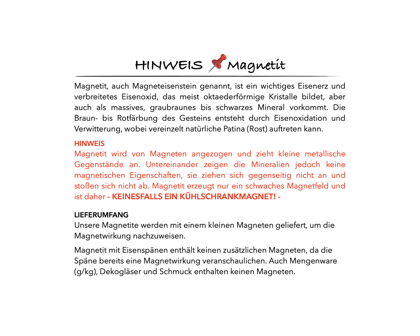 Hinweis Magnetit - Informationskarte