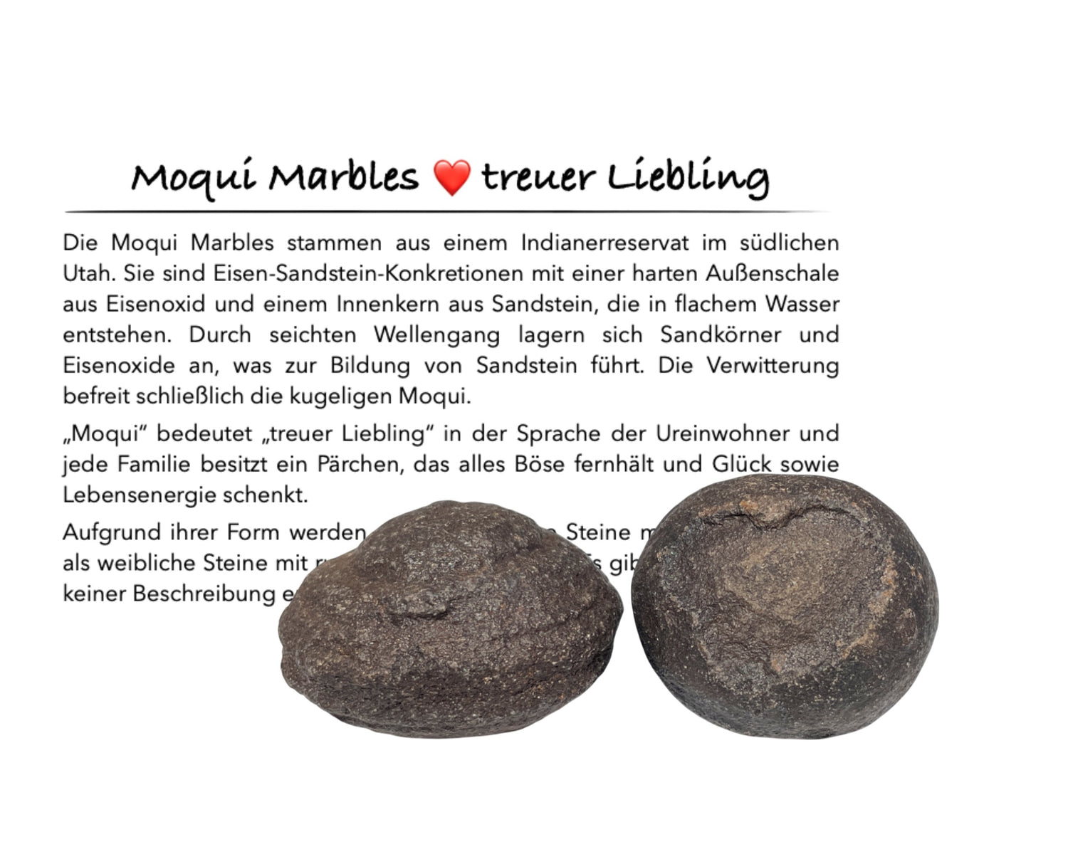 Moqui Marbles Paar mit Informationskarte
