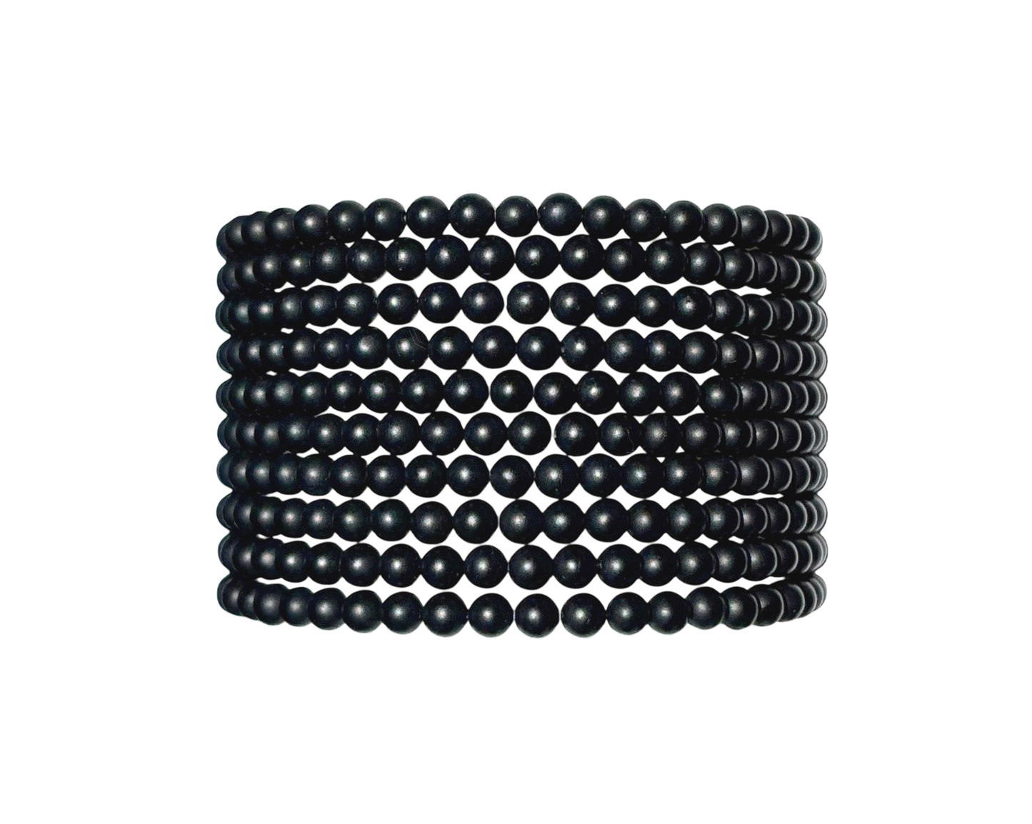 Queransicht: schwarzes Turmalin Armband mit runden Kugeln auf weißem Hintergrund