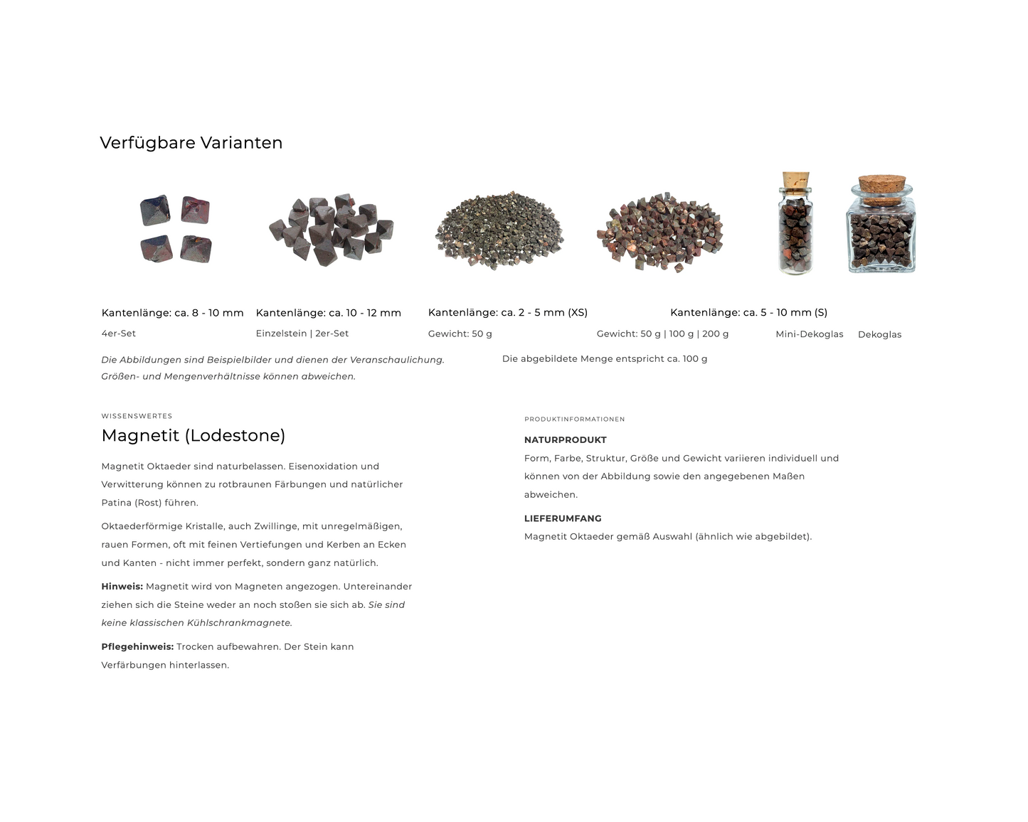 Magnetit im Größenvergleich
