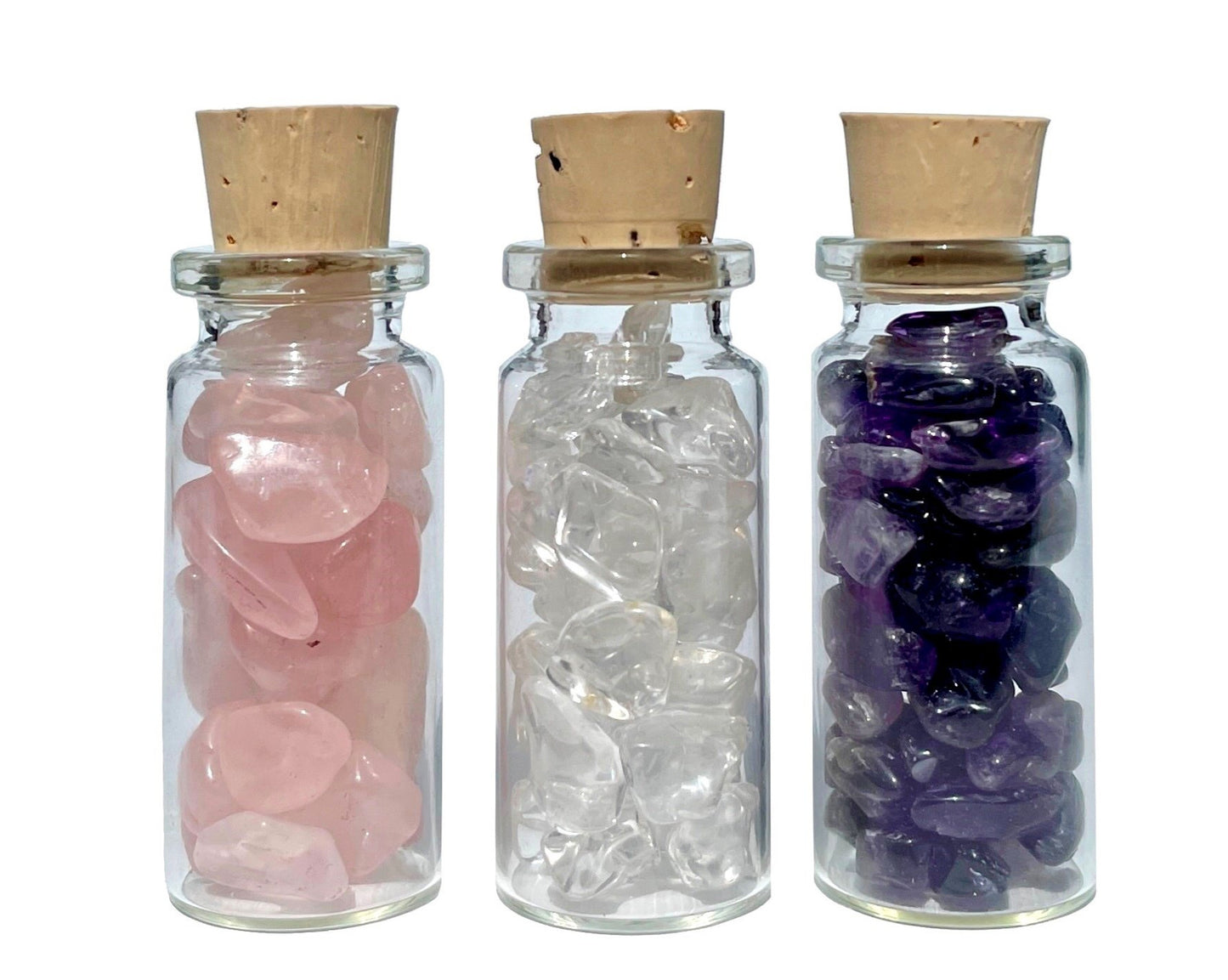 Amethyst Bergkristall Rosenquarz - 3er-Set Trommelsteine Dekoglas