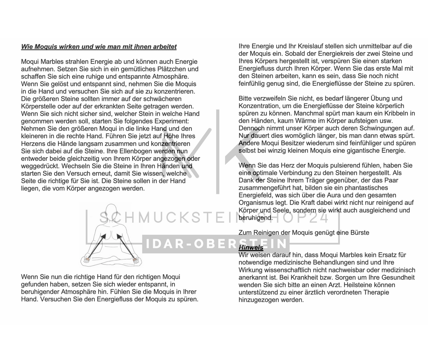 Informationskarte Moqui Marbles zur Meditation