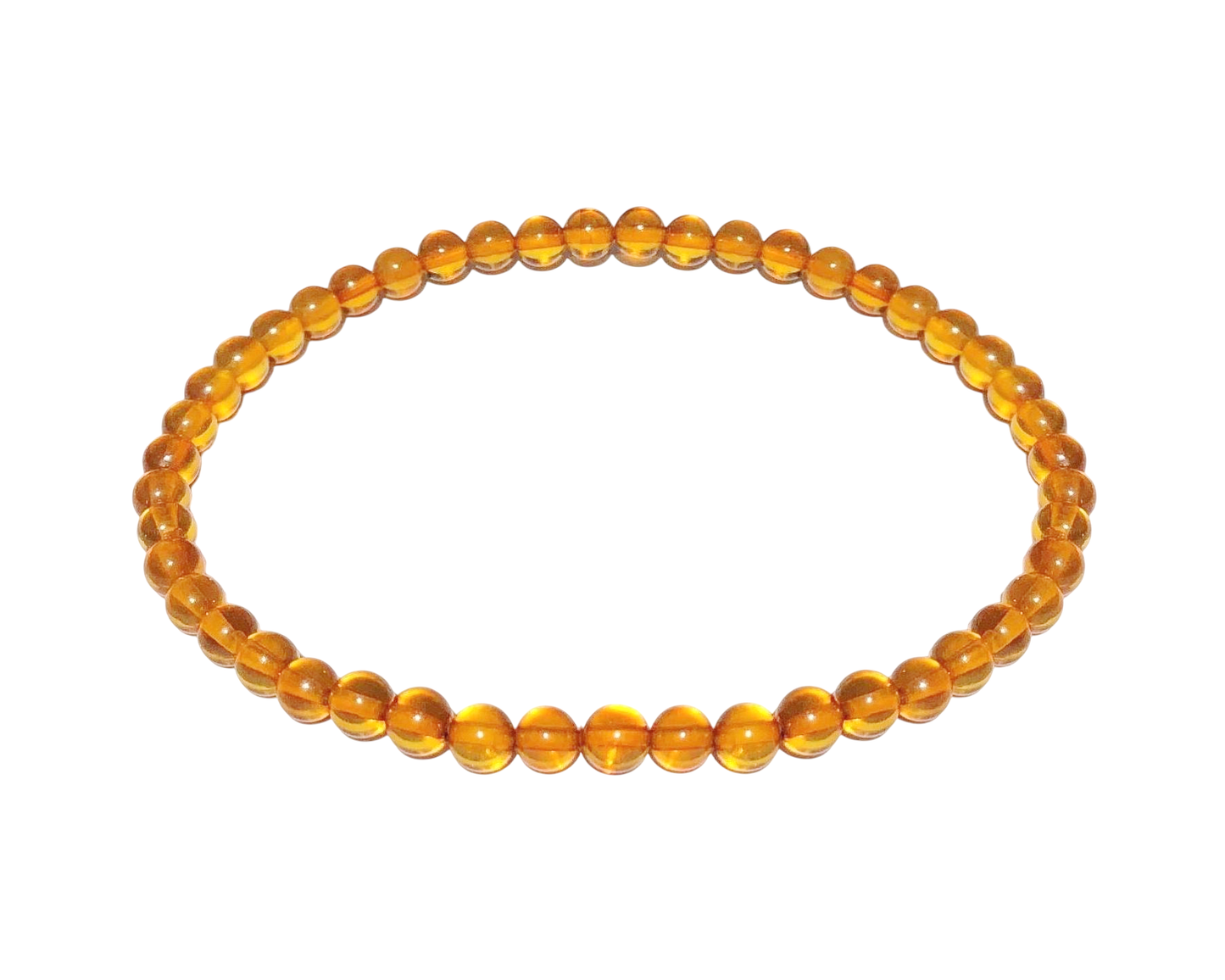 oranges Bernstein Armband mit runden Kugeln auf weißem Hintergrund