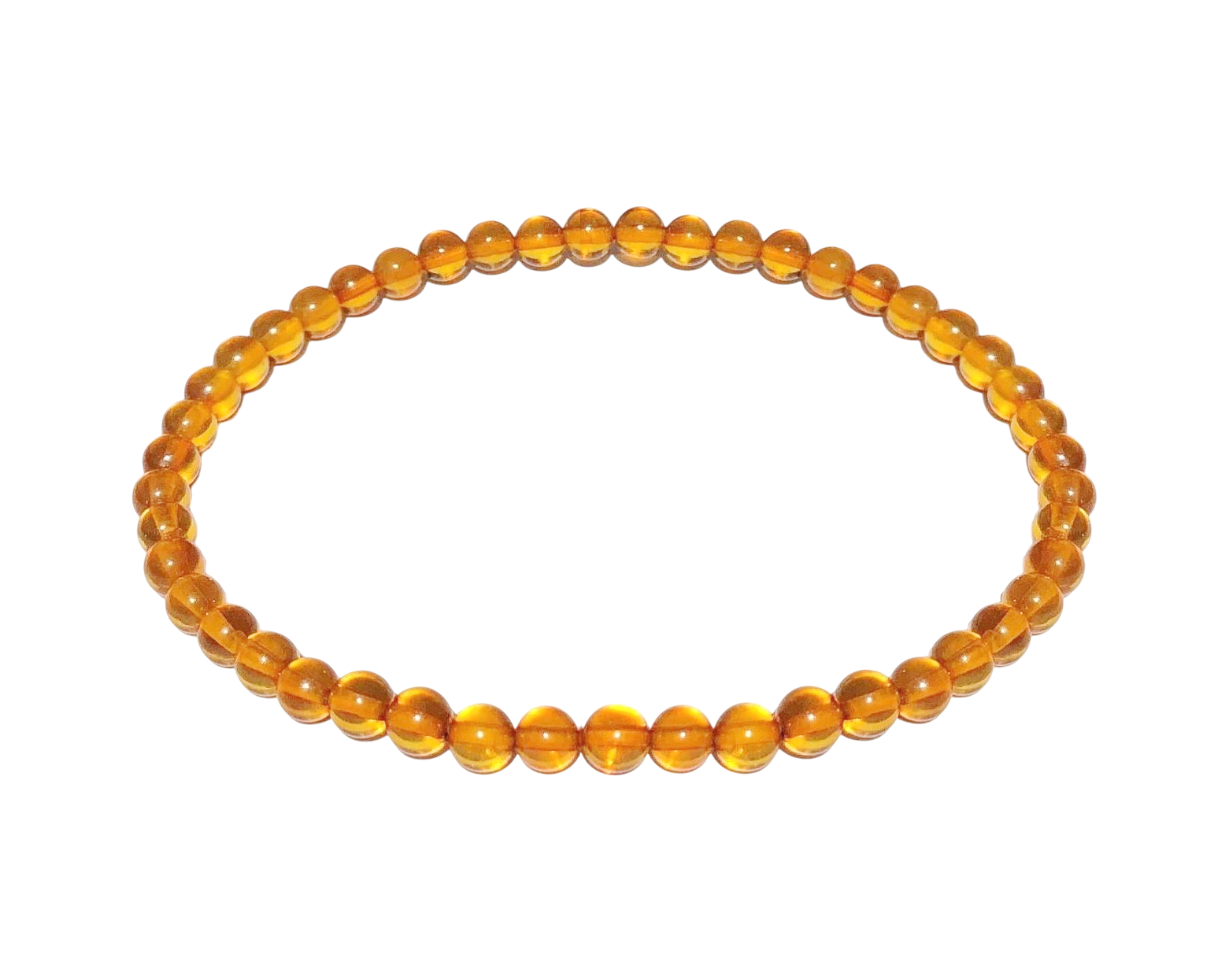 oranges Bernstein Armband mit runden Kugeln auf weißem Hintergrund