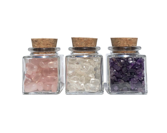 Amethyst Bergkristall Rosenquarz - 3er-Set Trommelsteine Dekoglas