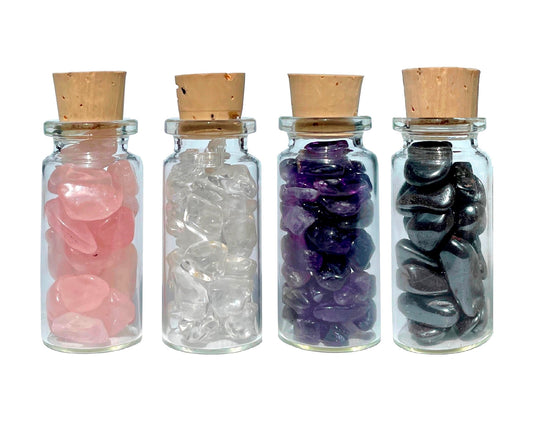 Amethyst Bergkristall Rosenquarz Hämatit - 4er-Set Trommelsteine Dekoglas