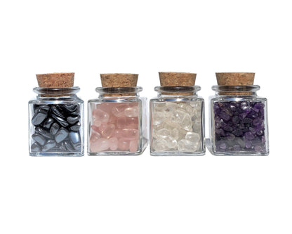 Amethyst Bergkristall Rosenquarz Hämatit - 4er-Set Trommelsteine Dekoglas