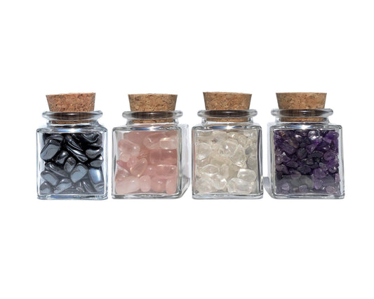 Amethyst Bergkristall Rosenquarz Hämatit - 4er-Set Trommelsteine Dekoglas