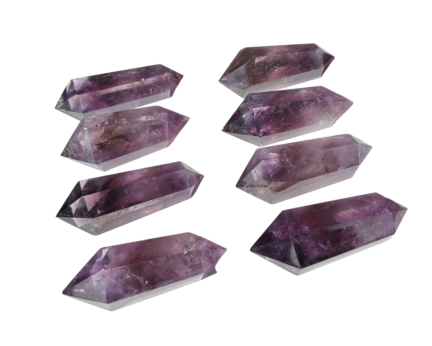 Amethyst Doppelnder in violetten Farbtönen auf weißen Hintergrund