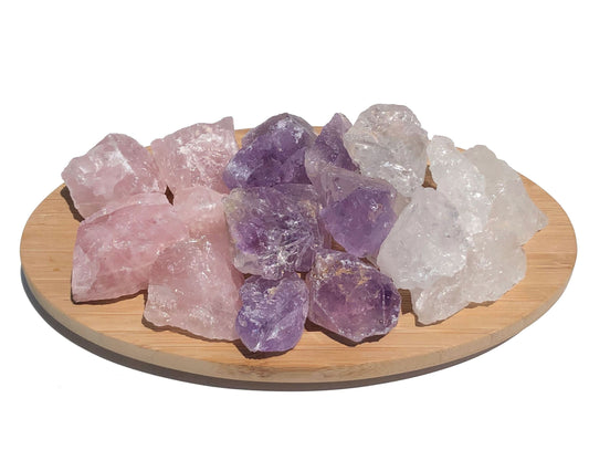Der Klassiker - Grundmischung Amethyst Rosenquarz Bergkristall Rohsteine