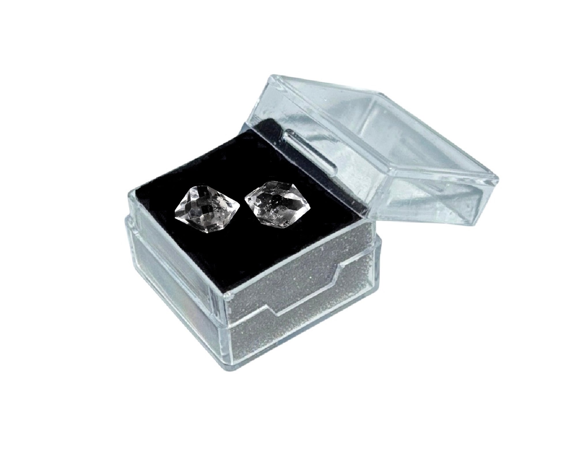 2er-Set Herkimer Diamanten in klarer Box mit Samt