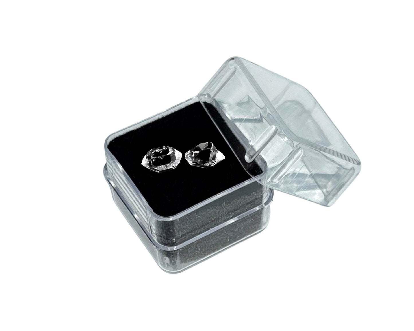 2er-Set Herkimer Diamanten in klarer Box mit Samt