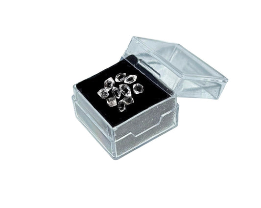 10er-Set Herkimer Diamanten in klarer Box mit Samt