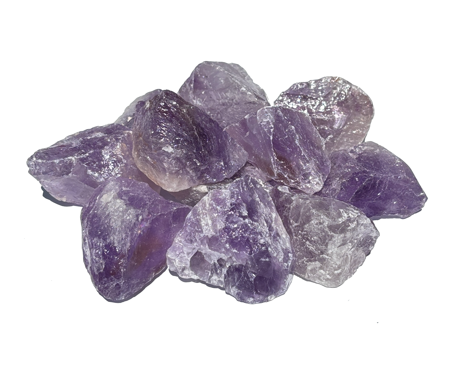 Vorderansicht: Amethyst Rohsteine für Sammler auf weißem Hintergrund
