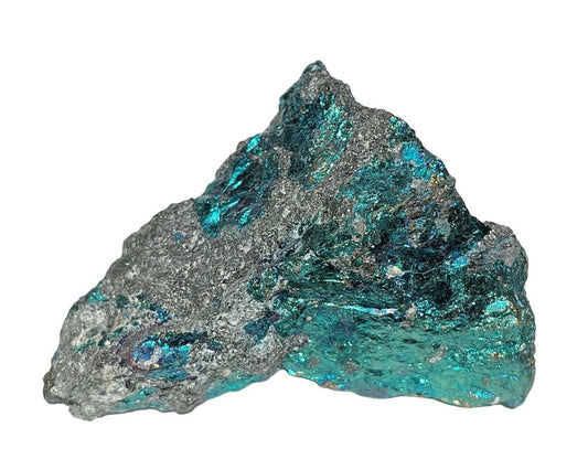 Ansicht von vorn: Buntkupfer in Regenbogenfarben auf weißem Hintergrund