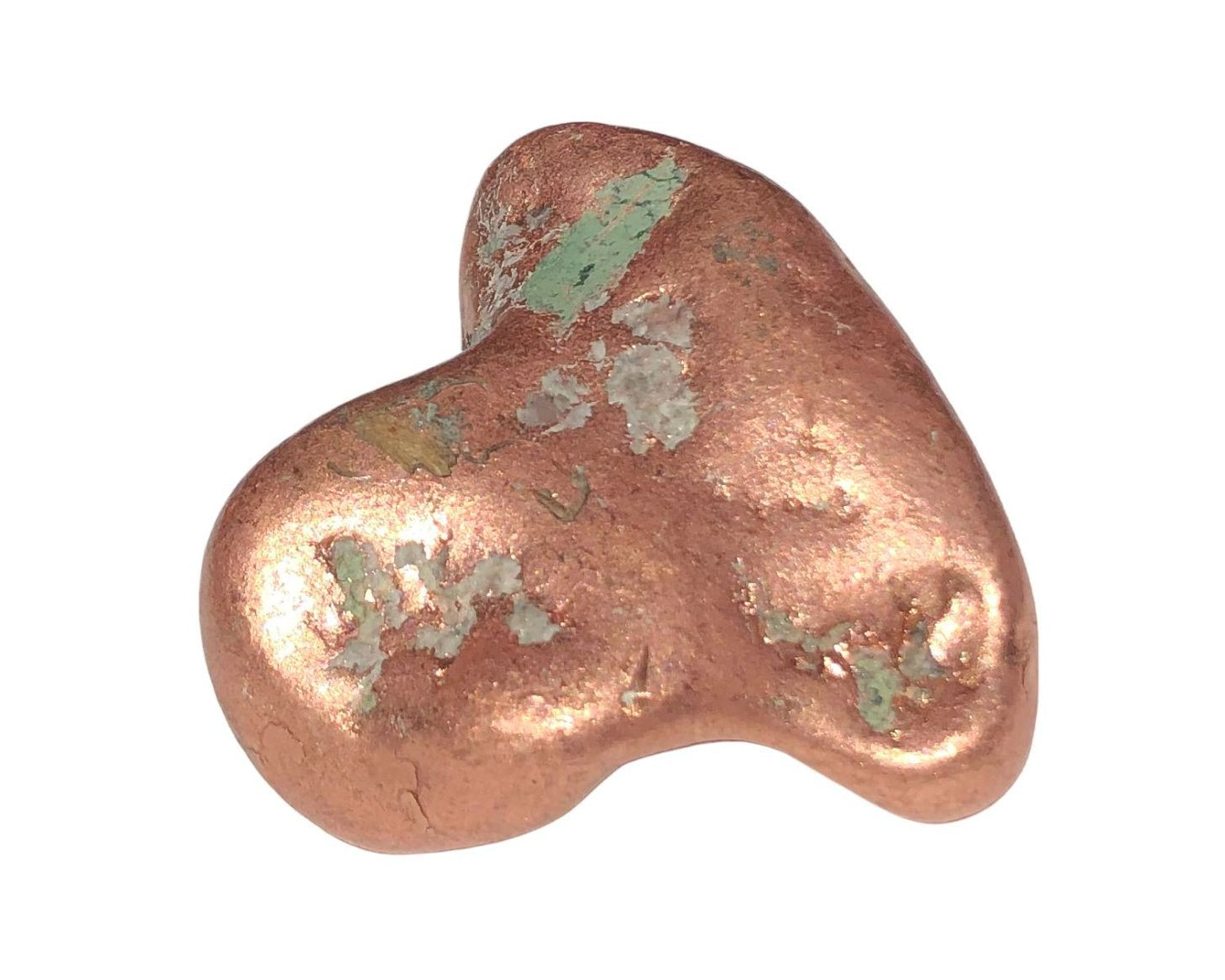 Vorderansicht: natives Kupfer - natürliches Kupfer Nugget auf weißem Hintergrund