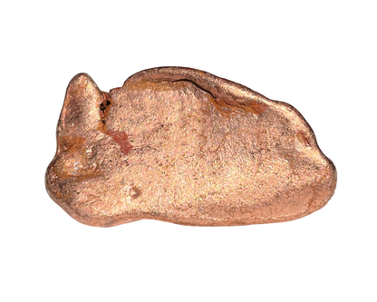 Ansicht von vorn: natives Kupfer - natürliches Kupfer Nugget auf weißem Hintergrund
