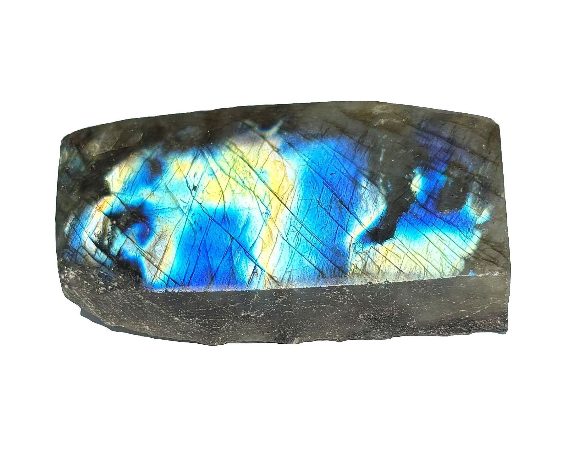 Labradorit Anschliff - Rohstein anpoliert mit irisierenden Farben