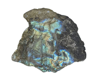 Rückseite: Labradorit Rohstein anpoliert mit irisierenden Farben