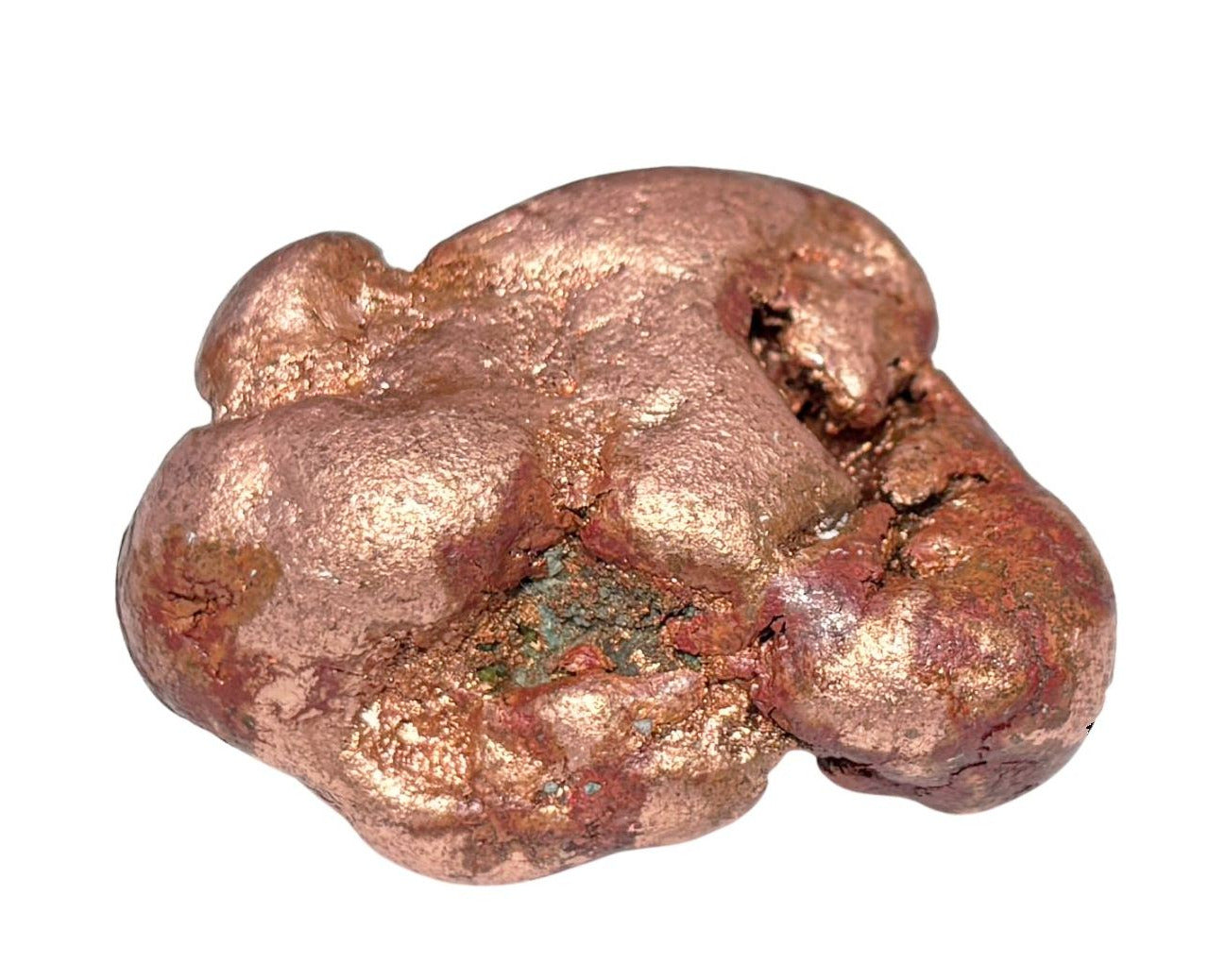 Vorderansicht: natives Kupfer - natürliches Kupfer Nugget auf weißem Hintergrund