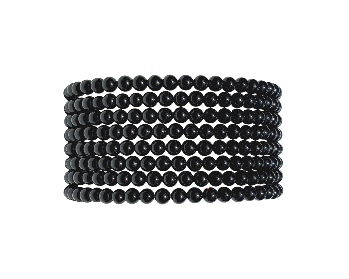 Queransicht: schwarzes Turmalin Armband mit runden Kugeln auf weißem Hintergrund