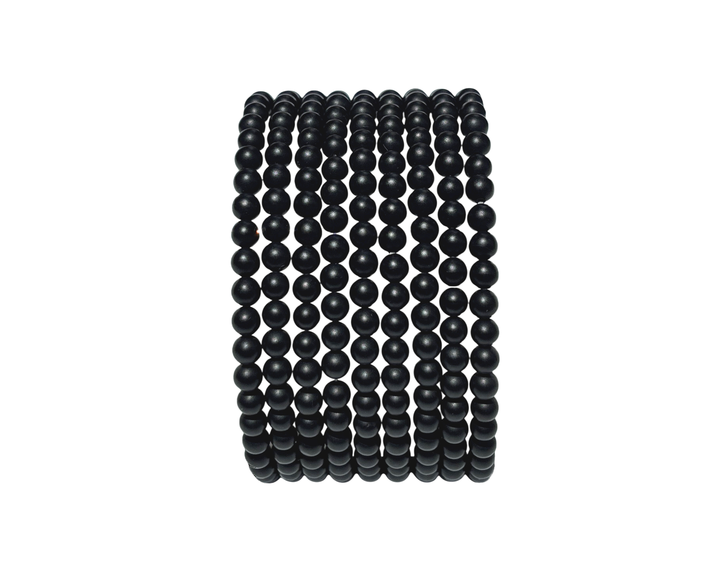 Längsansicht: schwarzes Turmalin Armband mit runden Kugeln auf weißem Hintergrund