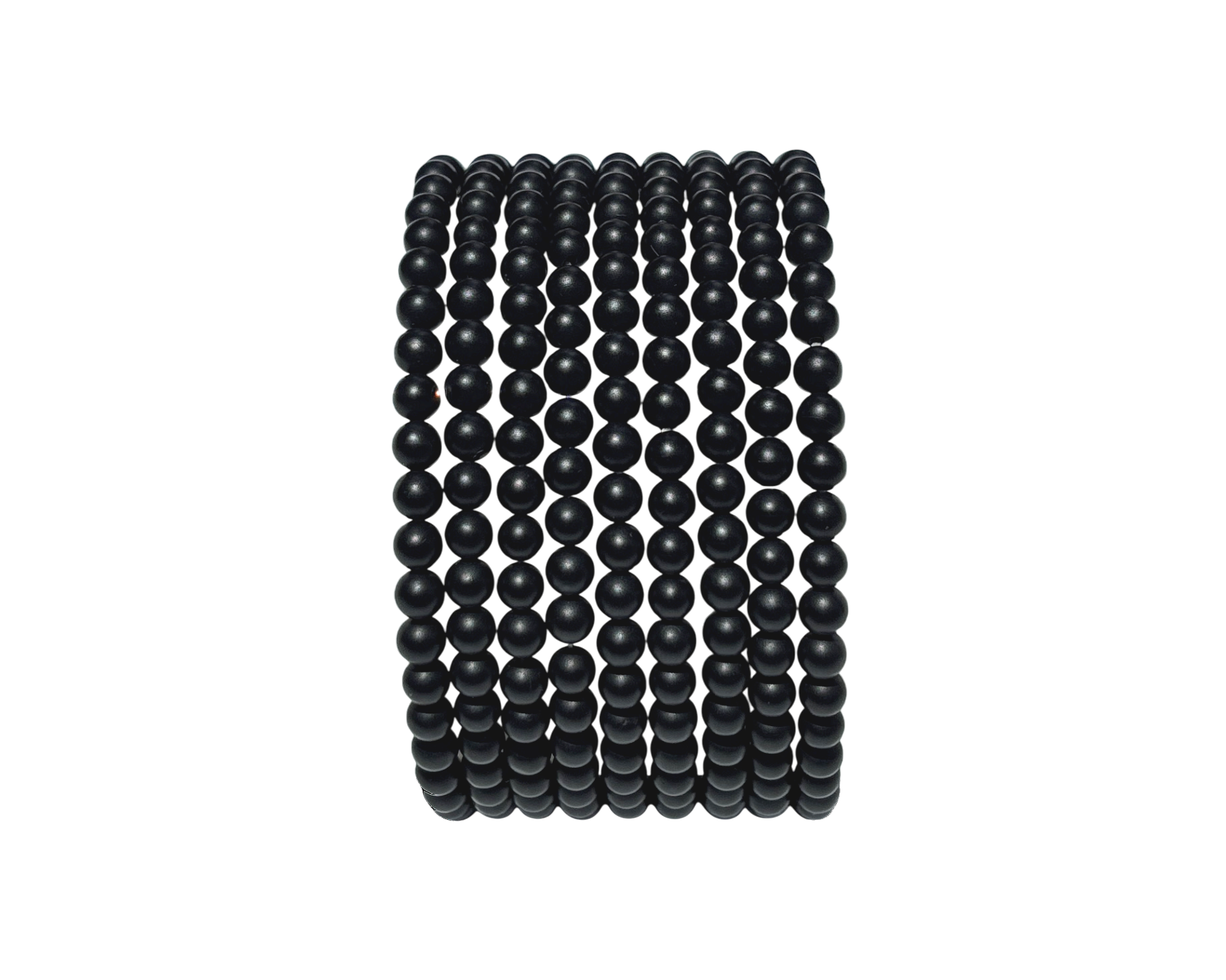 Längsansicht: schwarzes Turmalin Armband mit runden Kugeln auf weißem Hintergrund