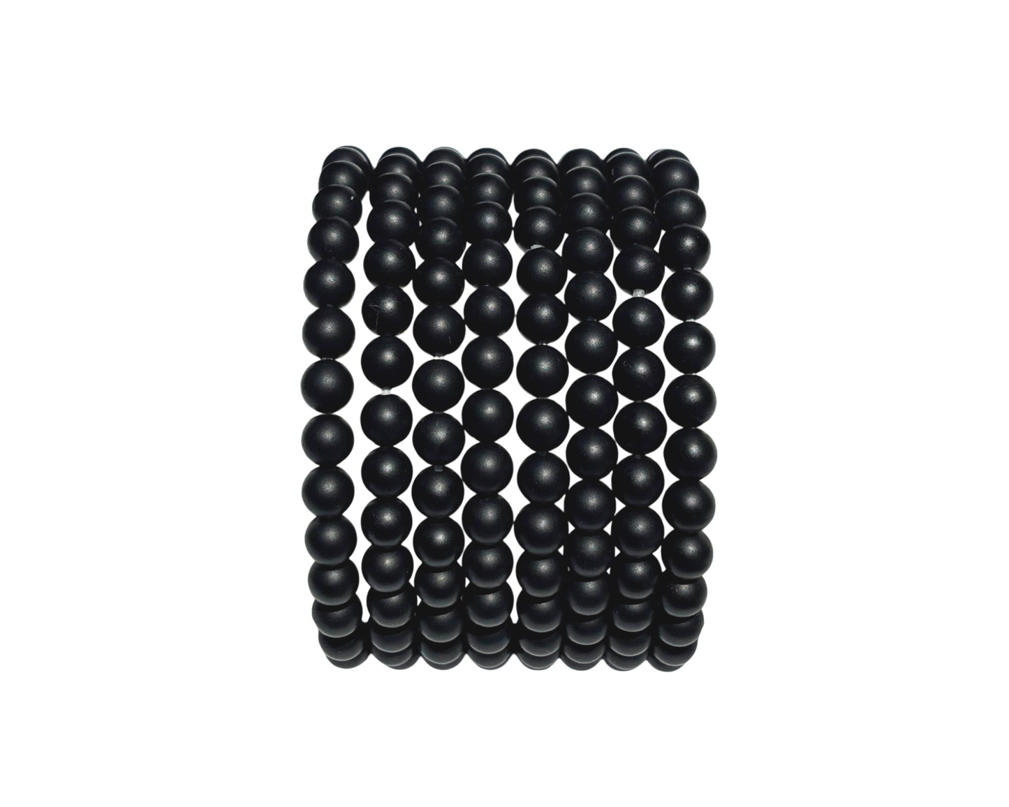 Längsansicht: schwarzes Turmalin Armband mit runden Kugeln auf weißem Hintergrund