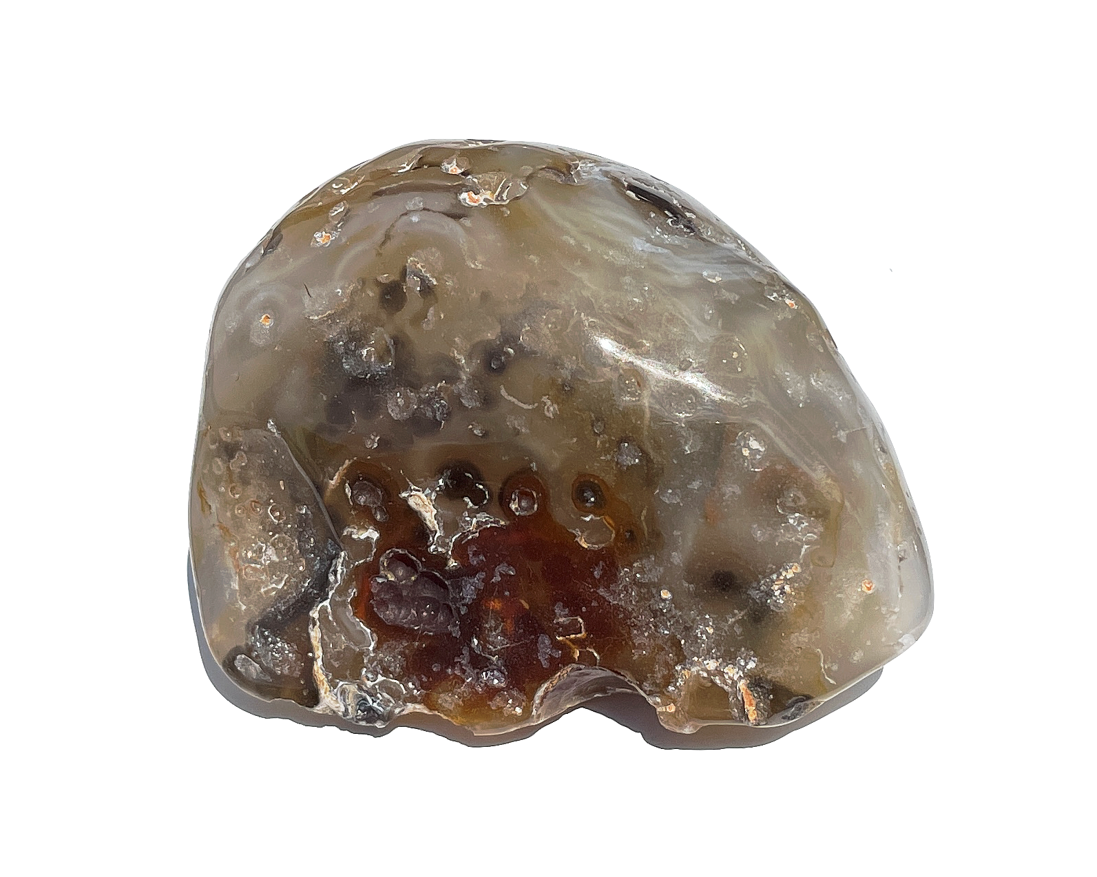 natürlicher Wasserachat mit Maserung auf weißem Hintergrund