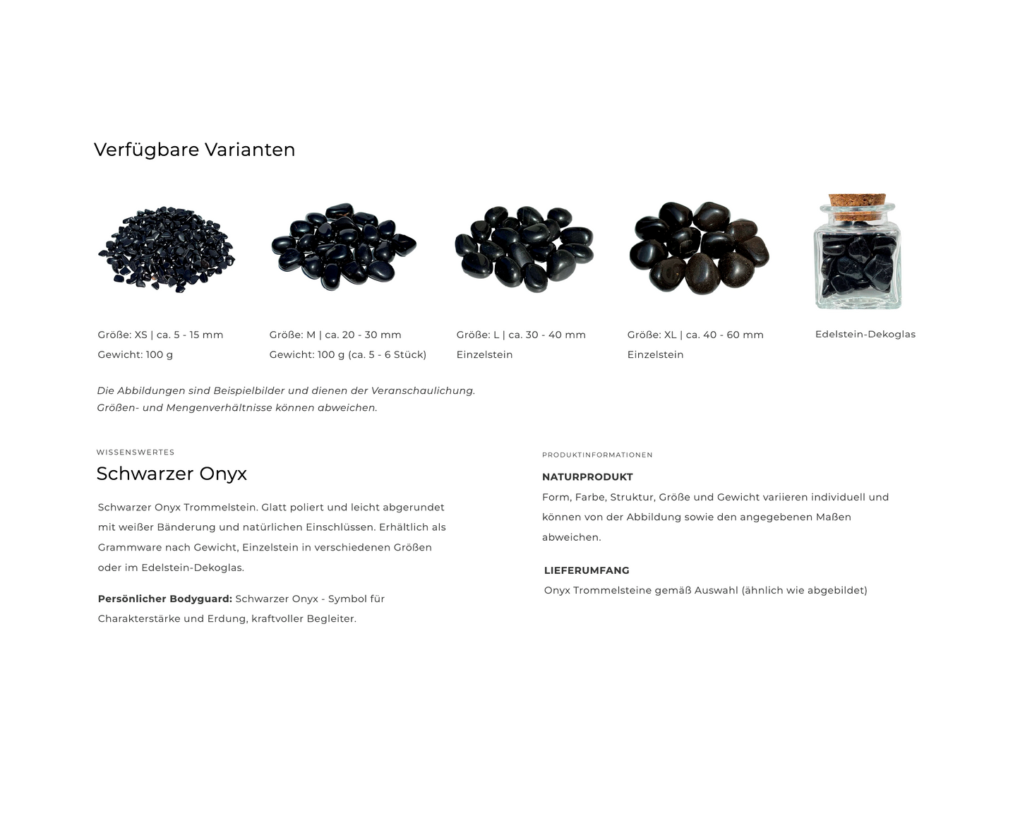 Informationen - Größenvergleich Onyx Trommelsteine