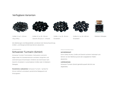 Informationen - Größenvergleich Turmalin Trommelsteine