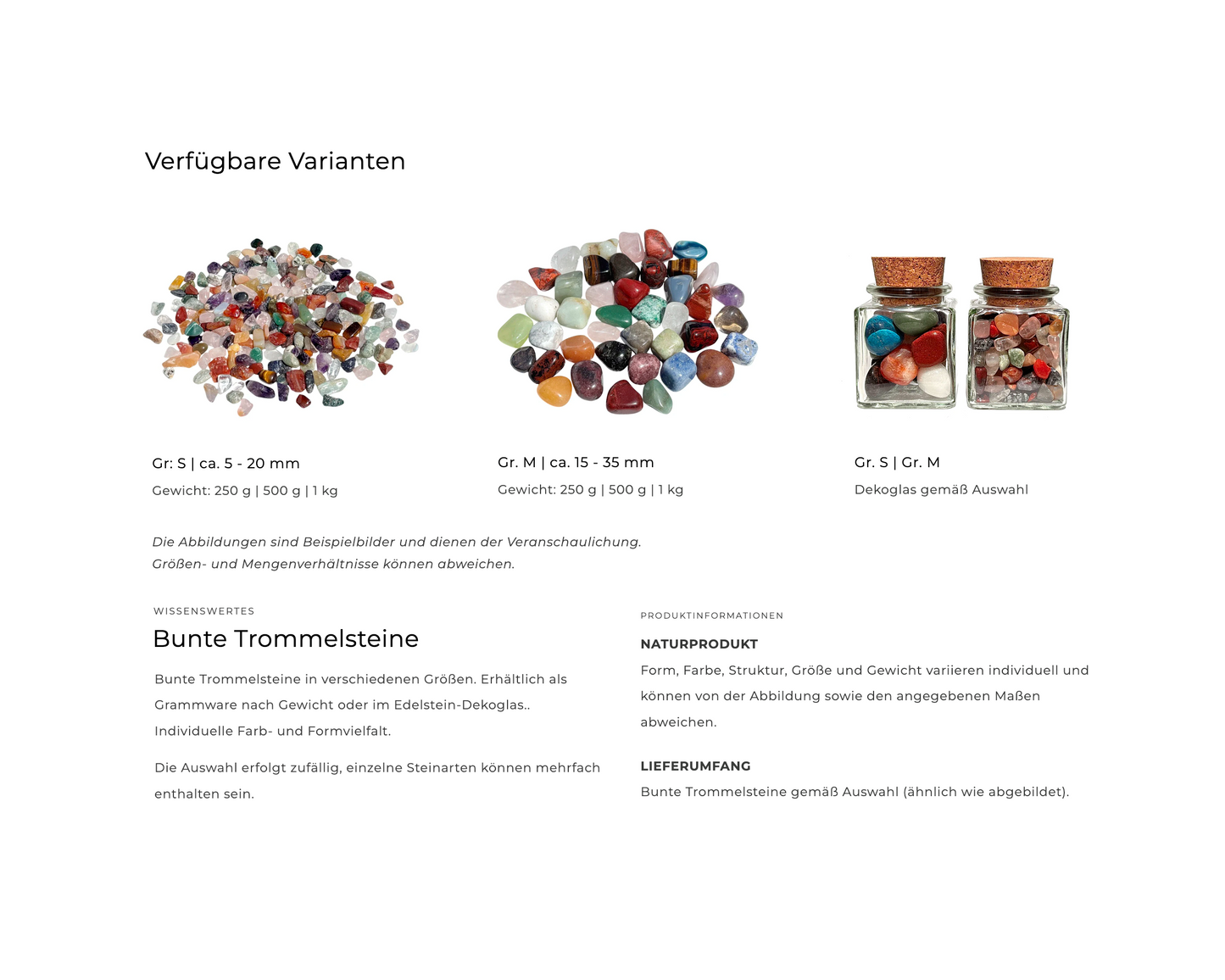 Bunte Trommelsteine - Informationen