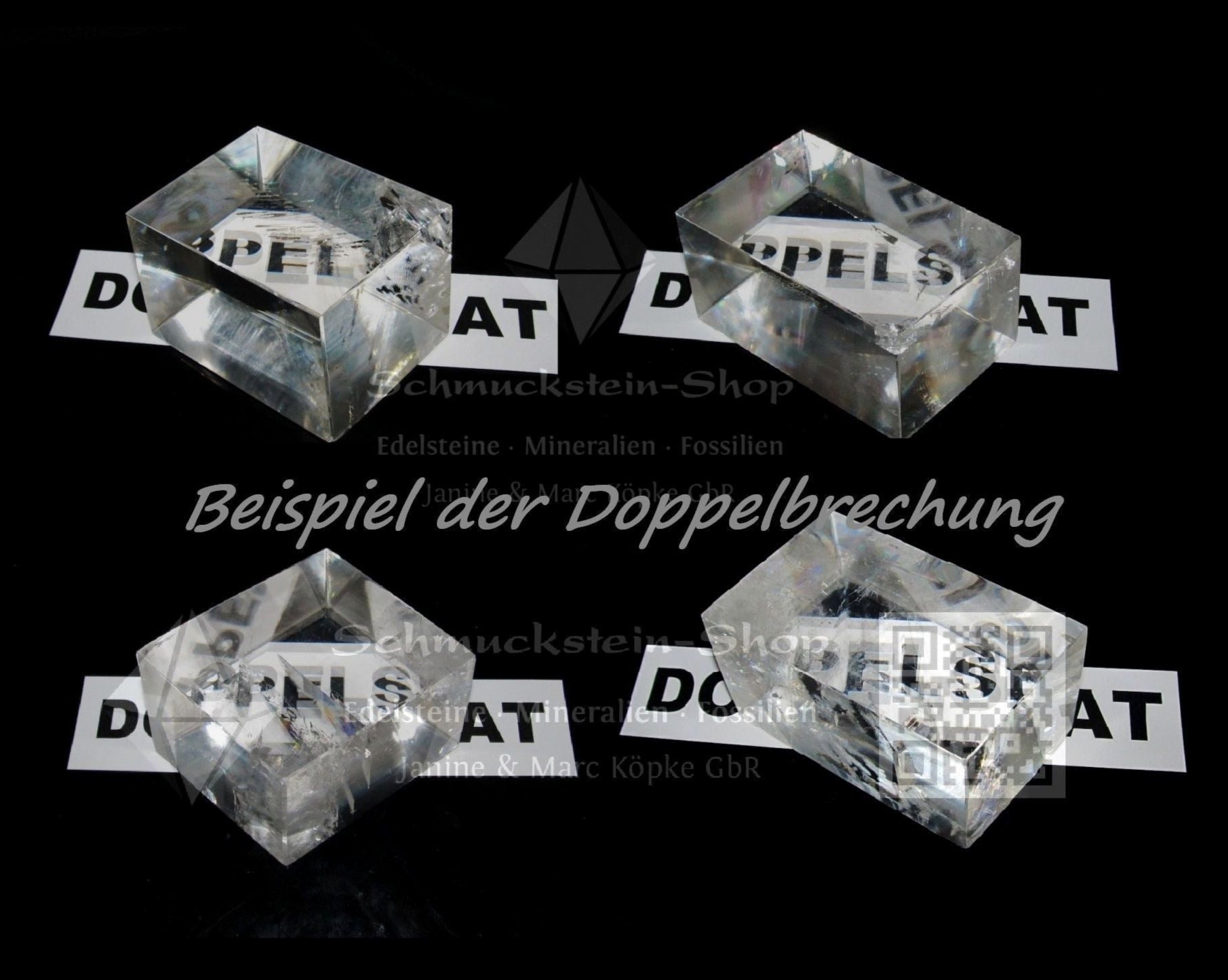 Doppelspat - optischer Calcit Doppelbrechung Islandspat - poliert