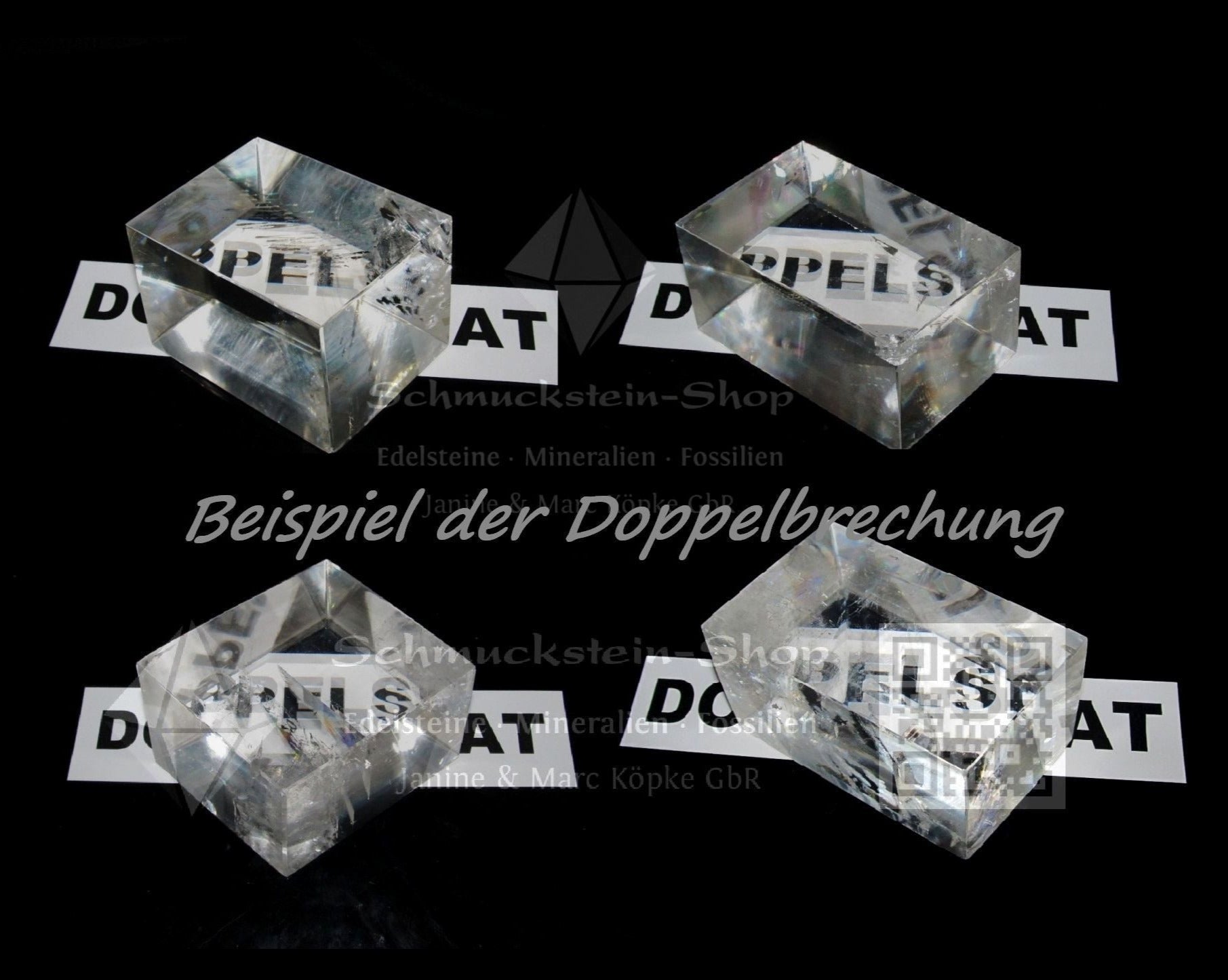 Doppelspat - optischer Calcit Doppelbrechung Islandspat - poliert 