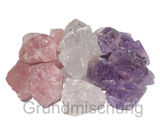 Amethyst Bergkristall Rosenquarz Rohsteine Wassersteine Edelsteinwasser - Grundmischung Basis