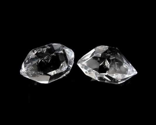 2 Herkimer Diamanten im Set, verpackt in transparenter Edelsteinbox