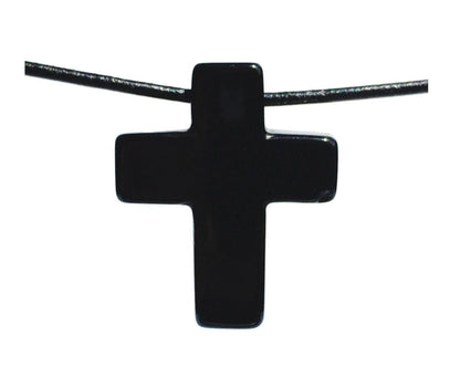 Vorderansicht: Obsidian Kreuz gebohrt mit Band