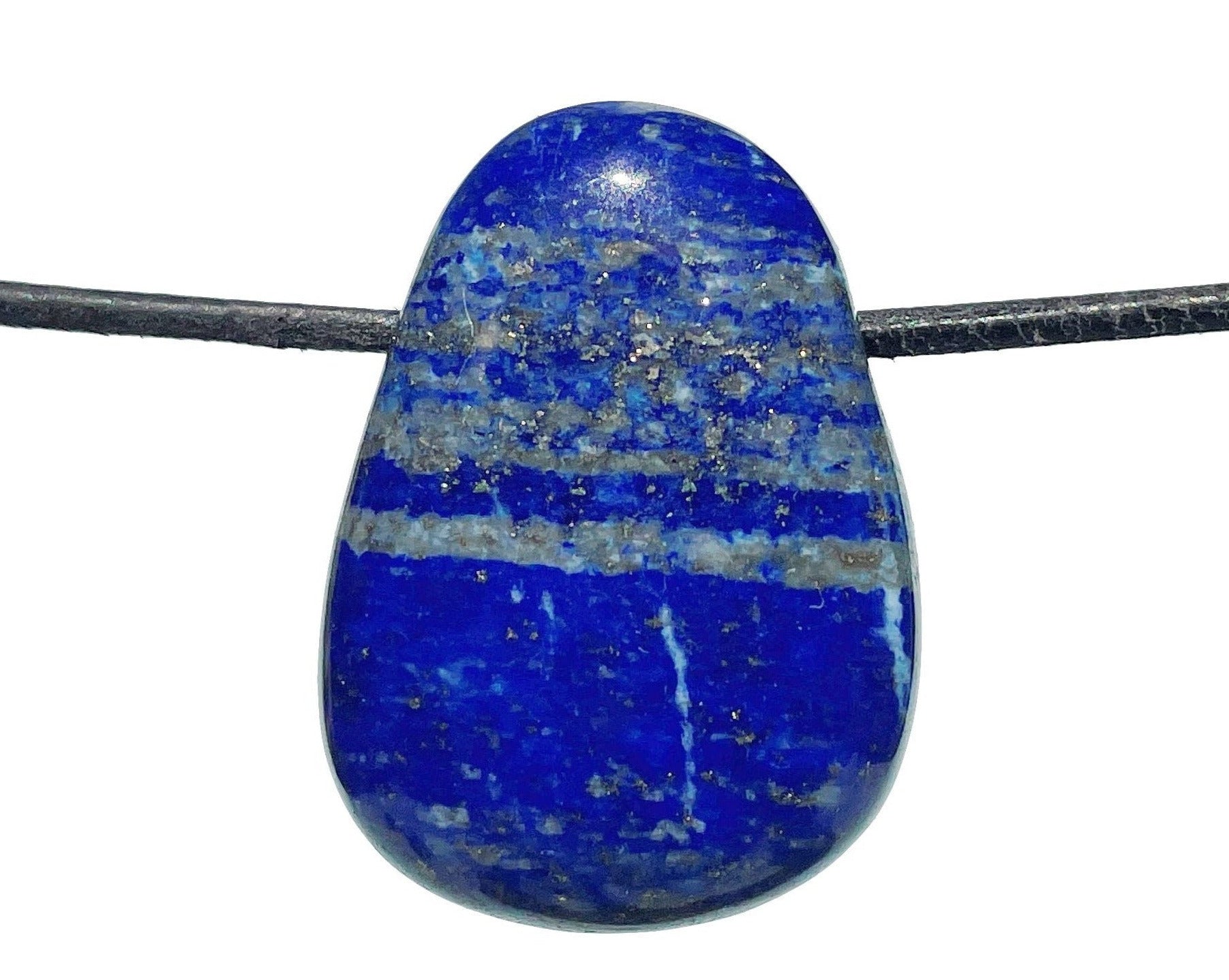 Lapislazuli Anhänger - Edelstein Anhänger - Trommelstein gebohrt mit Lederband