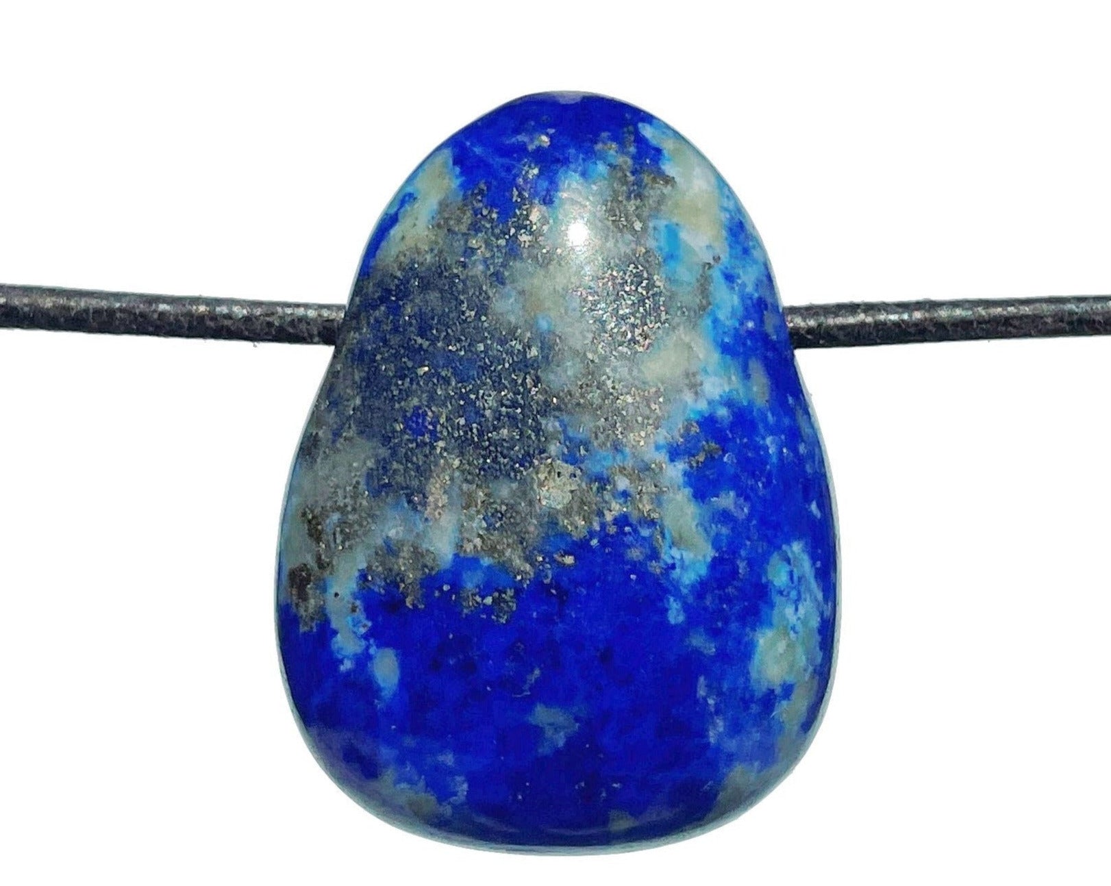 Lapislazuli Anhänger - Edelstein Anhänger - Trommelstein gebohrt mit Lederband