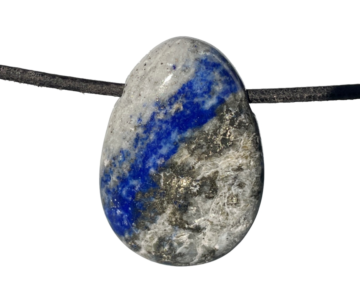 Lapislazuli Anhänger - Edelstein Anhänger - Trommelstein gebohrt mit Lederband