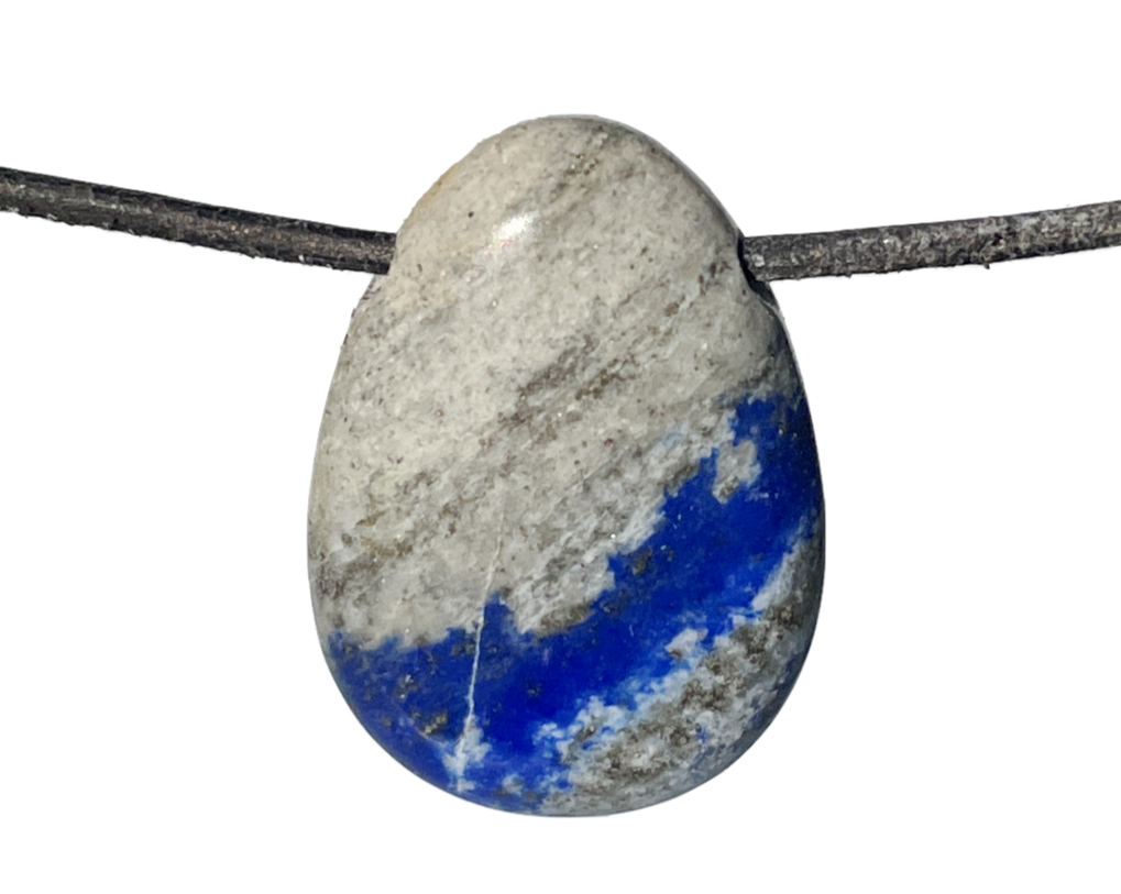 Lapislazuli Anhänger - Edelstein Anhänger - Trommelstein gebohrt mit Lederband