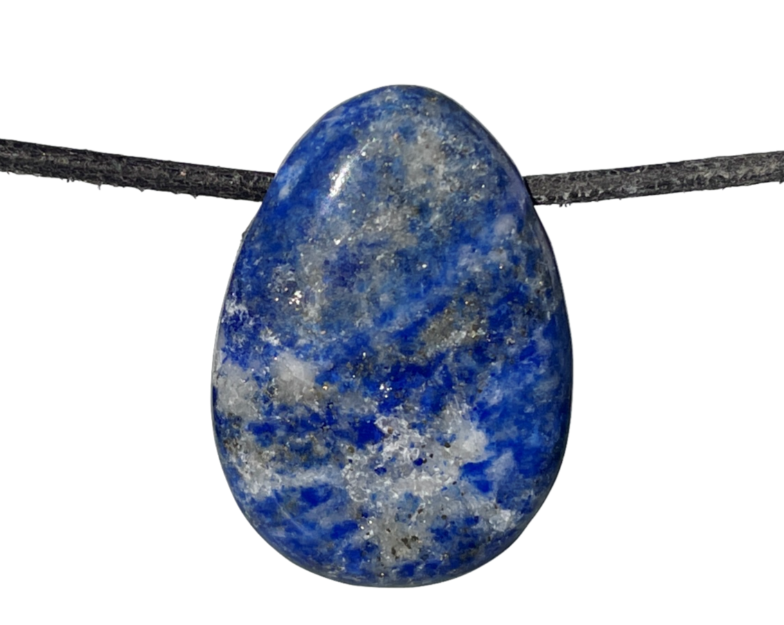 Lapislazuli Anhänger - Edelstein Anhänger - Trommelstein gebohrt mit Lederband