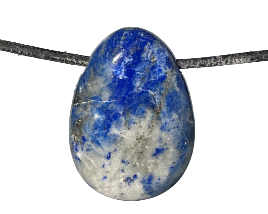 Lapislazuli Anhänger - Edelstein Anhänger - Trommelstein gebohrt mit Lederband