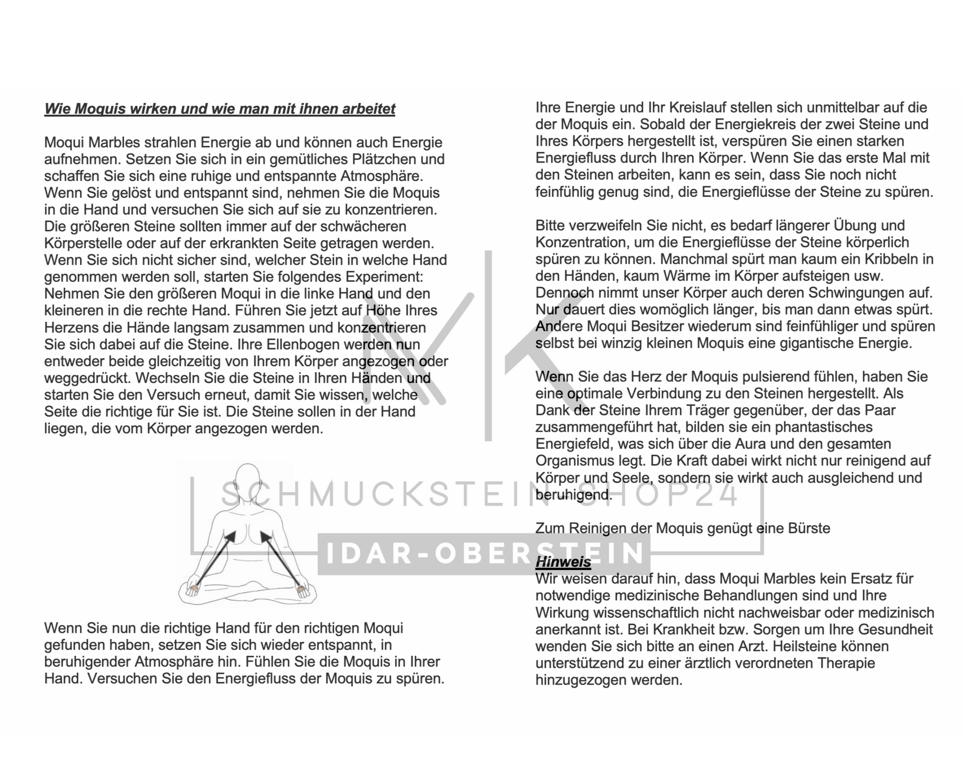 Informationskarte Moqui Marbles zur Meditation
