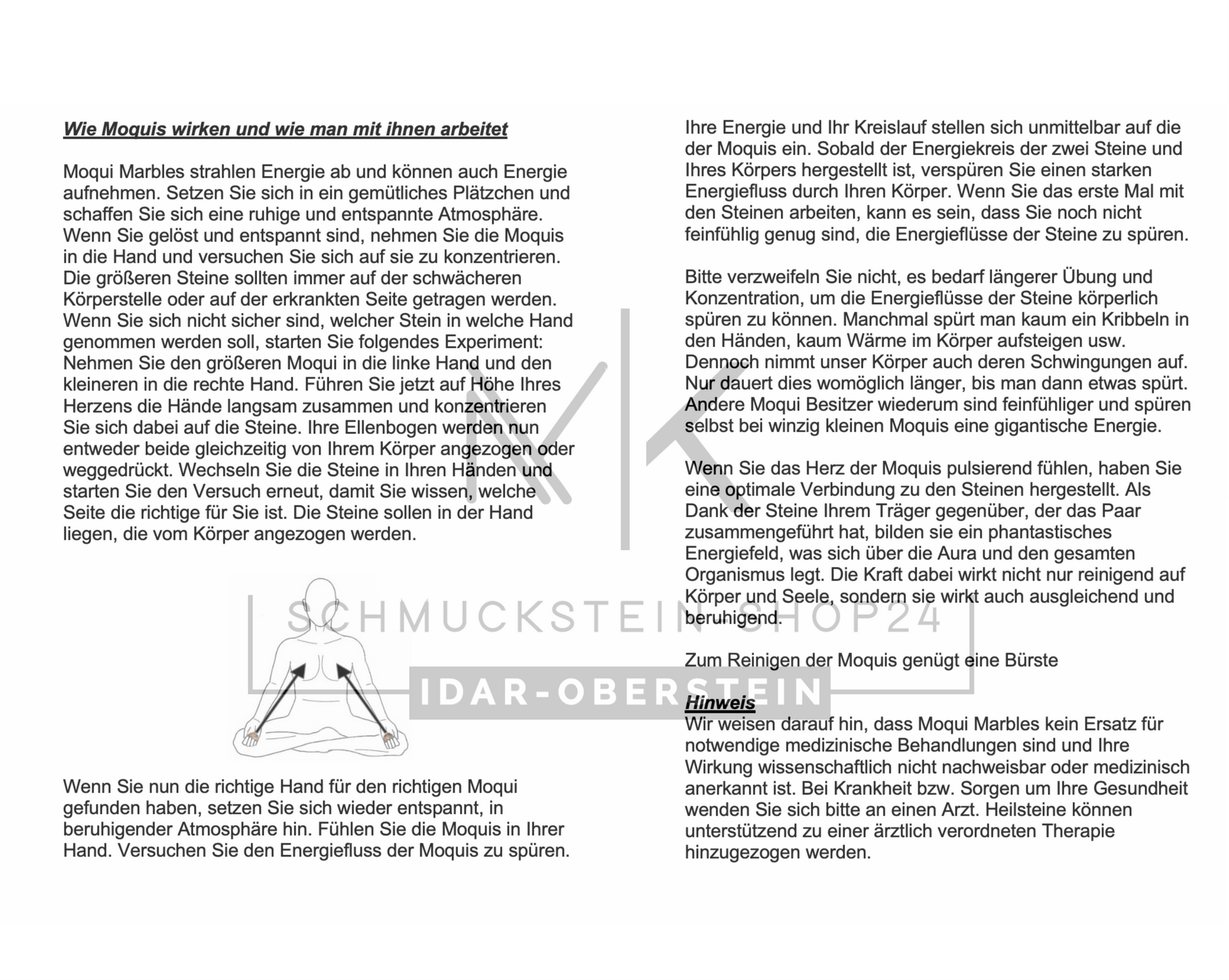 Informationskarte Moqui Marbles zur Meditation