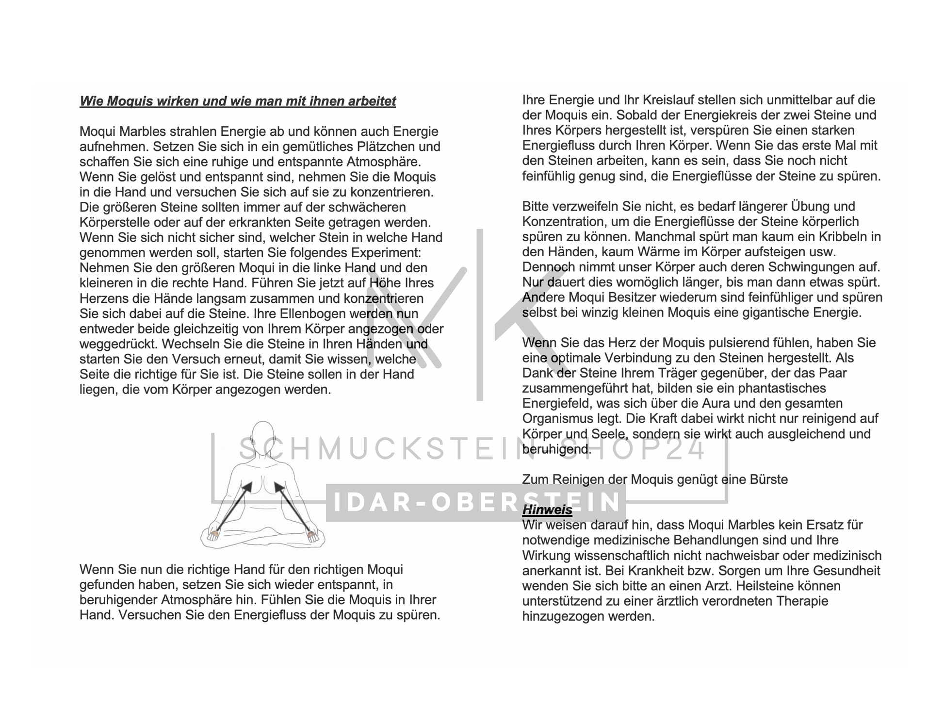 Informationskarte Moqui Marbles zur Meditation