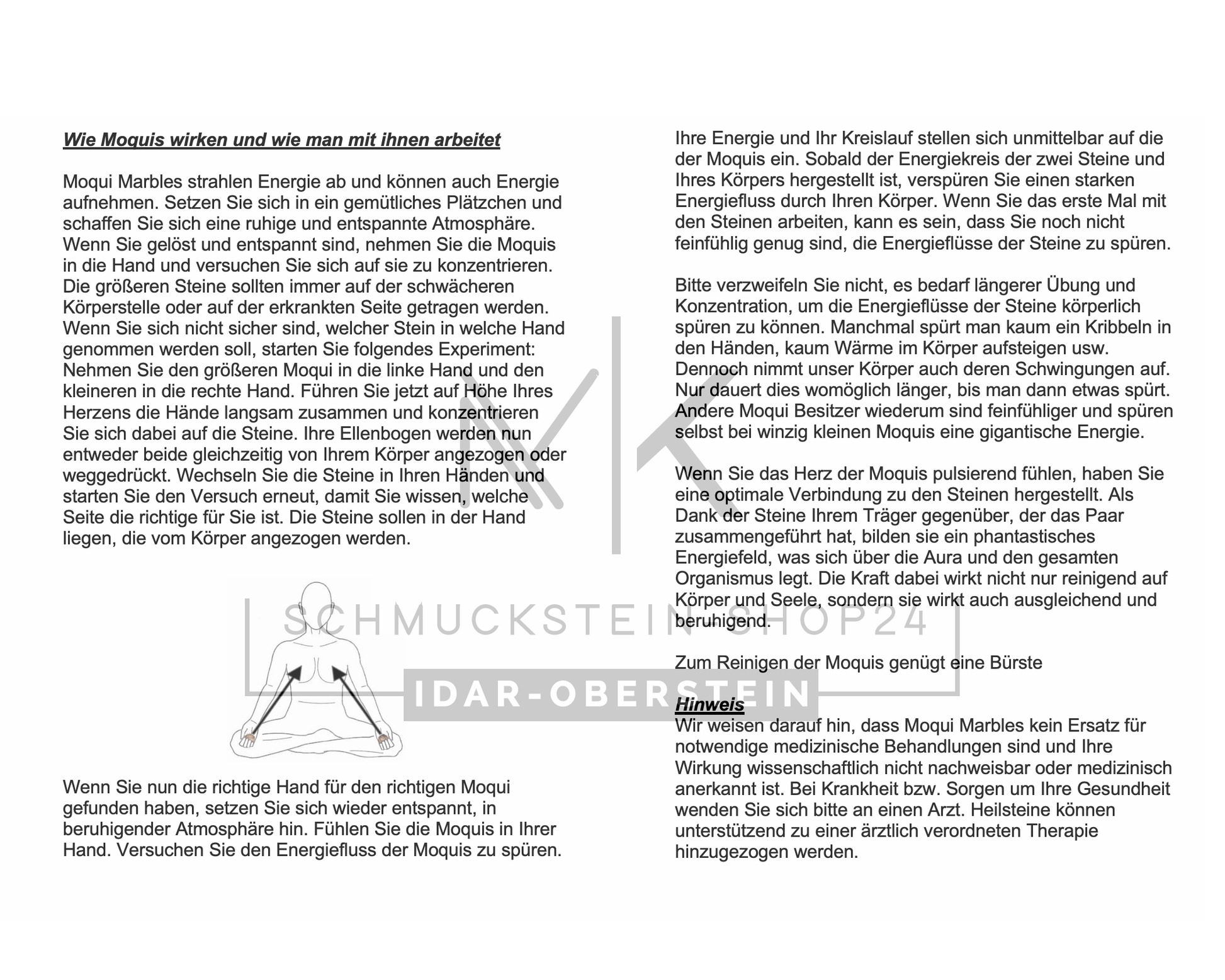 Informationskarte Moqui Marbles zur Meditation