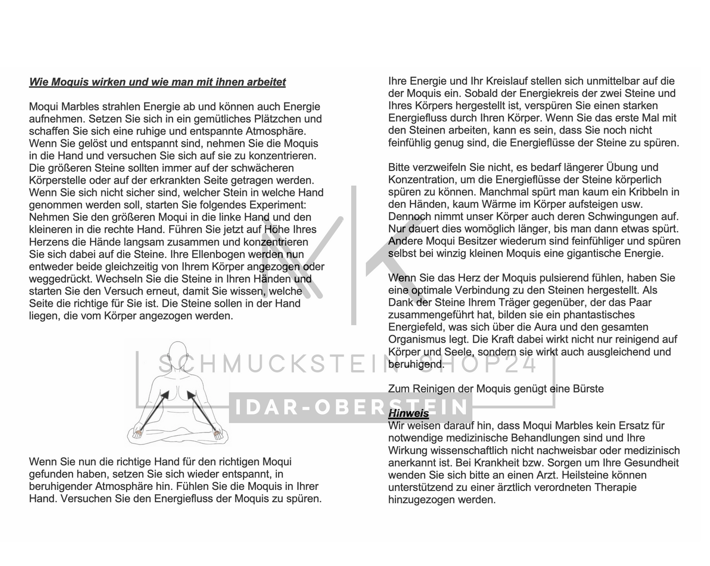 Informationskarte Moqui Marbles zur Meditation