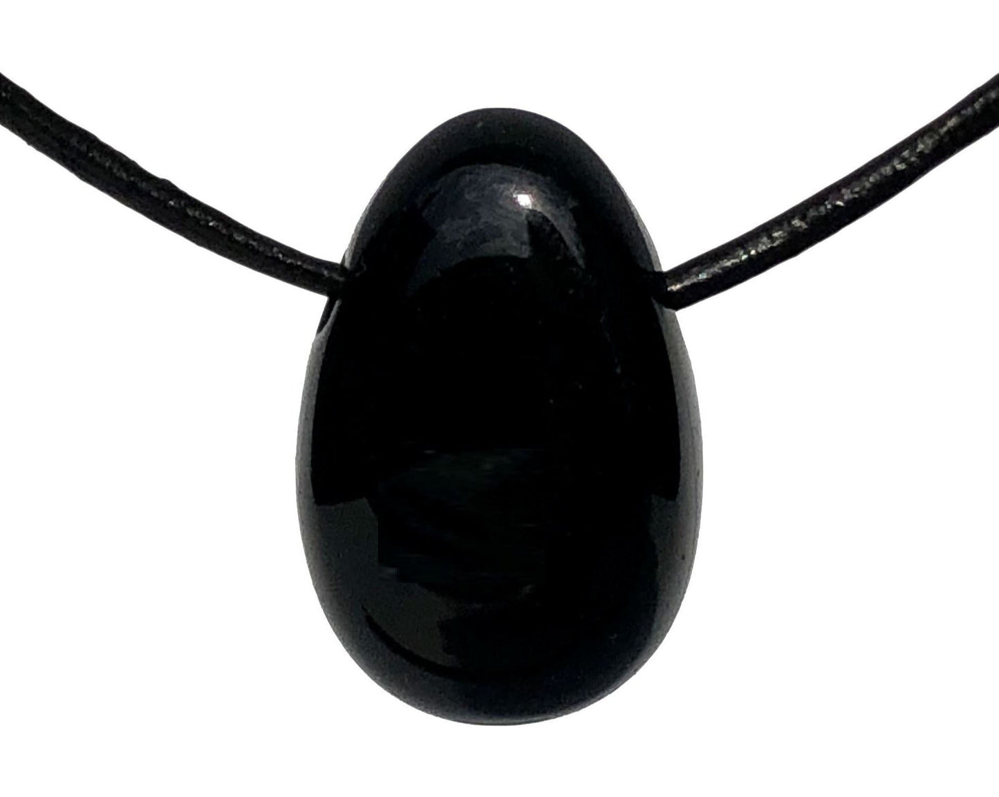 schwarzer Obsidian Anhänger - Trommelstein gebohrt - Edelstein Anhänger mit Lederband